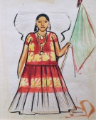 Miguel Covarrubias, "Untitled (Tehuana with Flag)", ink and watercolor on paper, 8 × 6¼ inches Miguel Covarrubias, "Untitled (Tehuana with Flag)", ink and watercolor on paper, 8 × 6¼ inches