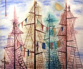 Alejandro Xul Solar, "Cuatro San Mastiles", watercolor on heavy card, 10½ × 12¾ inches, 1949 Alejandro Xul Solar, "Cuatro San Mastiles", watercolor on heavy card, 10½ × 12¾ inches, 1949