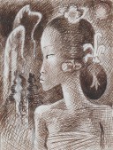 Miguel Covarrubias, "Untitled (Balinese Girl)", pen and sepia ink on paper, 7¼ × 6 inches Miguel Covarrubias, "Untitled (Balinese Girl)", pen and sepia ink on paper, 7¼ × 6 inches