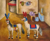 Maria Izquierdo, "Los caballitos pony en su camerino", oil on canvas, 18 × 22 inches, 1945 Maria Izquierdo, "Los caballitos pony en su camerino", oil on canvas, 18 × 22 inches, 1945